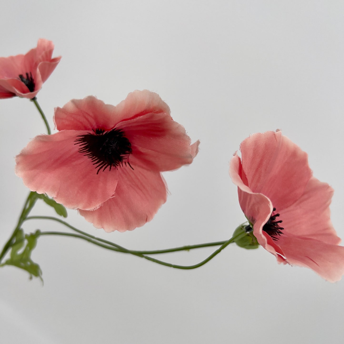 Poppy spray met 3 bloemen in oud roze en pink, 63cm