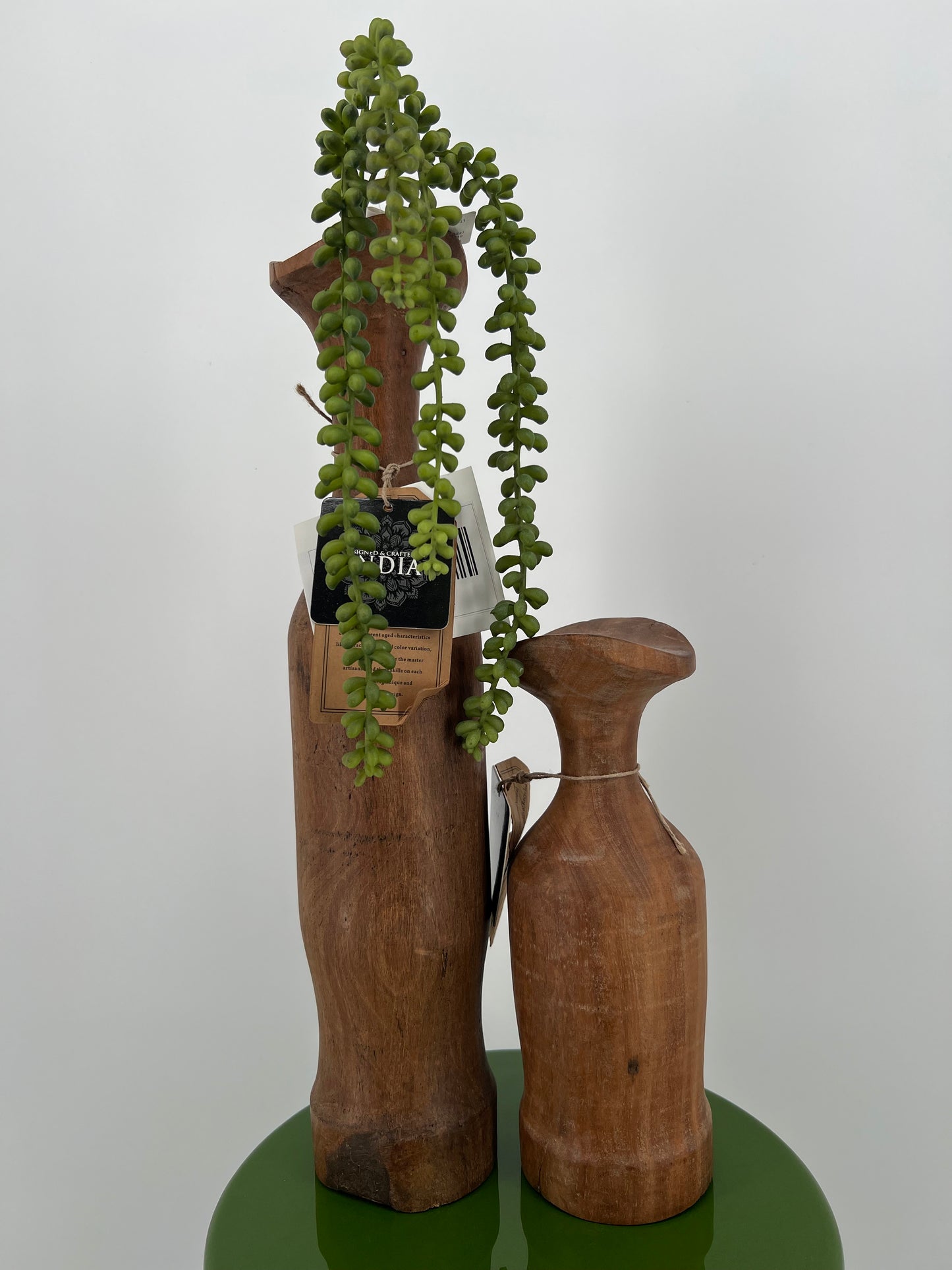 Handgemaakte unieke houten vaas/pot uit India, massief 46,5cm