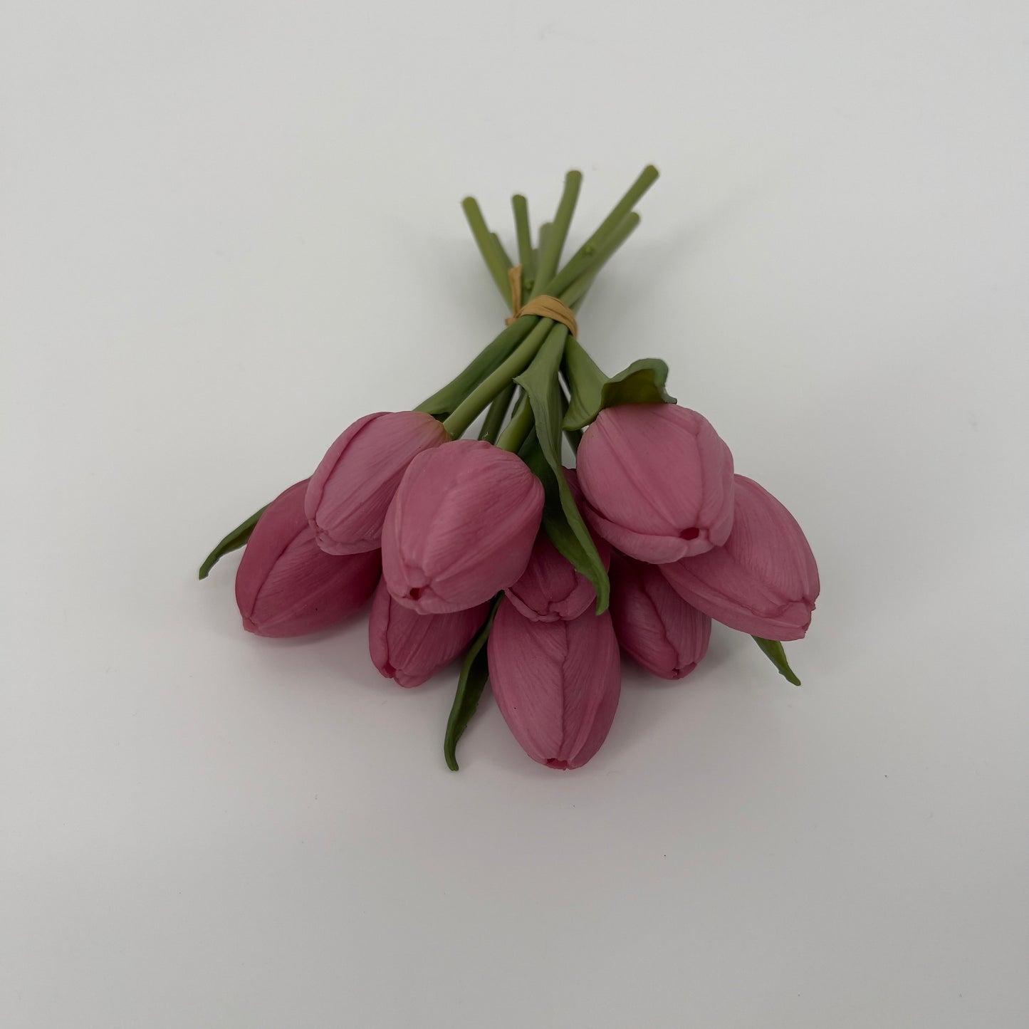 Kunst tulpenbundel mini, real touch 9 stelen in roze en mauve, 16cm