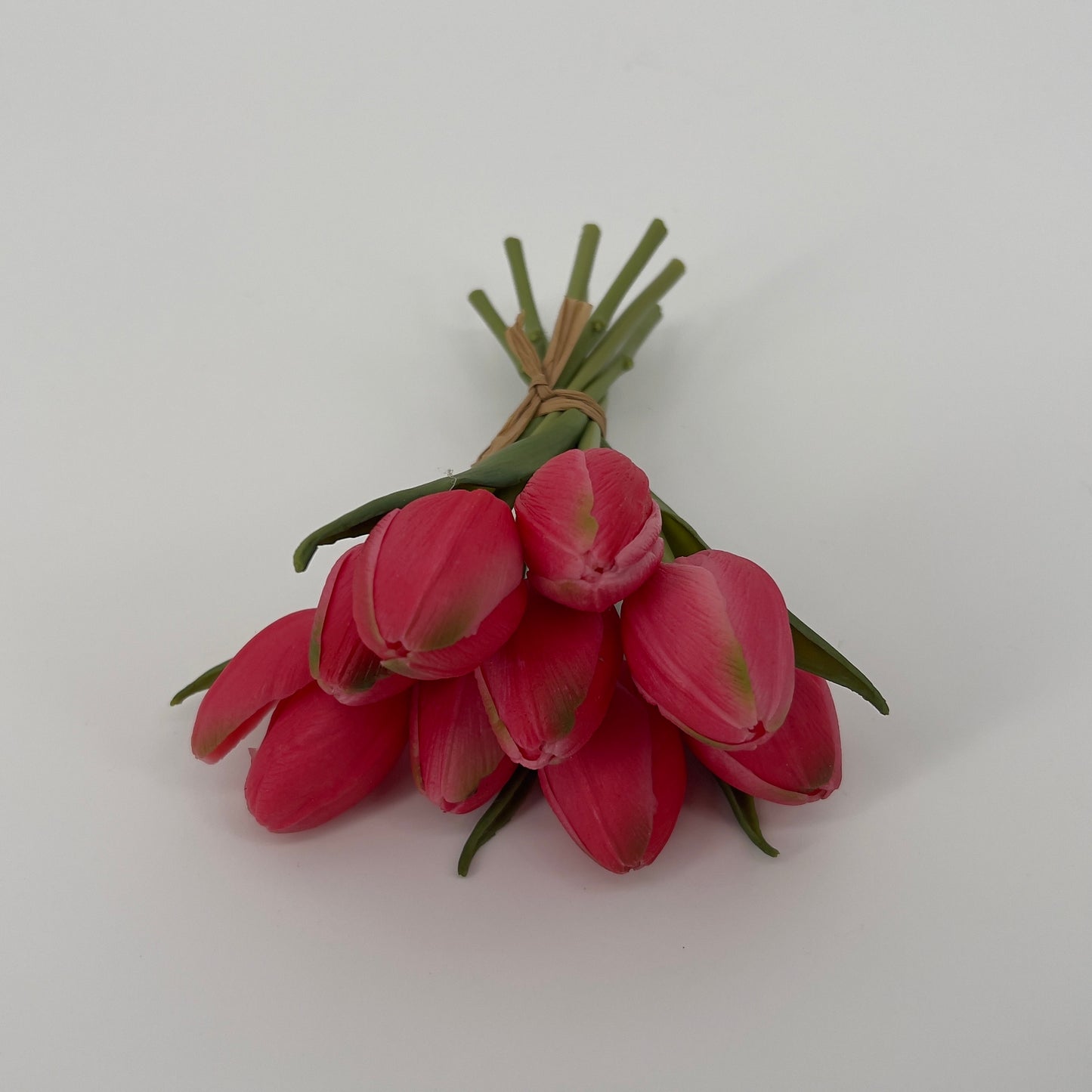 Kunst tulpenbundel mini, real touch 9 stelen in roze en mauve, 16cm
