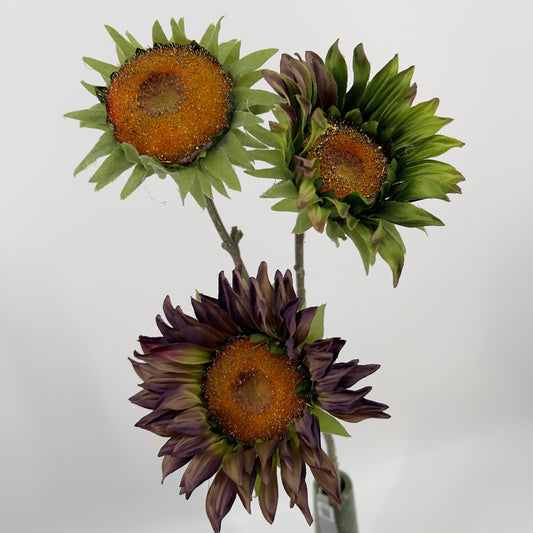 Silk-ka Zonnebloemen in mauve en avendel/groen, 87cm