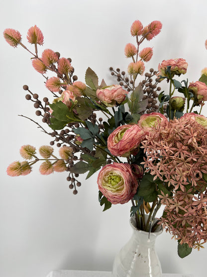Pioenroos roze of bordeaux 5 bloemen per tak, 70cm