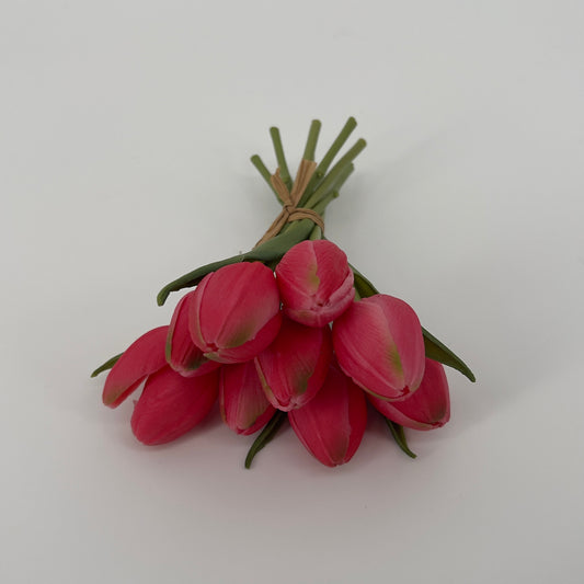 Kunst tulpenbundel mini, real touch 9 stelen in roze en mauve, 16cm