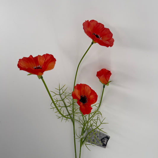 Papaver, klaproos ofwel poppy spray in donker oranje en crème, 59cm