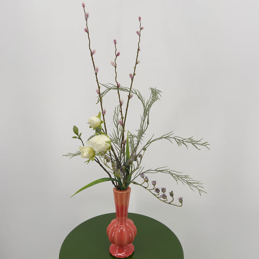 PLUME vase 2 tone gevuld met bloemen, katjes (Silk-ka) en gras, 38cm